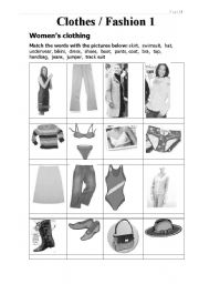 English Worksheet: Clothing and Fashion - Men & Women - 6 pages