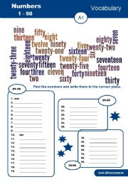 English Worksheet: Numbers 1-90