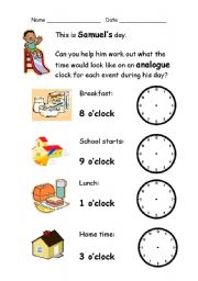 English Worksheet: oclock worksheet - analogue