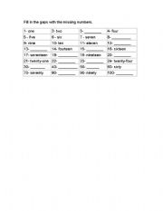 English worksheet: Numbers 1-100