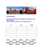 English Worksheet: Pronunciation with Past Participles: T, D or ED 