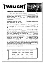 English Worksheet: Twilight Segment and Wordsearch