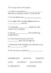 English Worksheet: Adjectives gap-fill