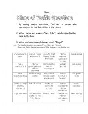 English Worksheet: Bingo of Yes-No Questions