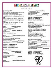 English Worksheet: Break your heart - Taio Cruz ft Ludacris