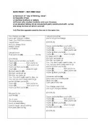 English worksheet: KATE PERRY-HOT AND COLD