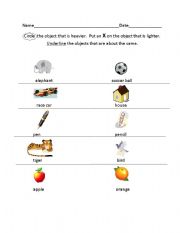 English worksheet: Heavier or Lighter