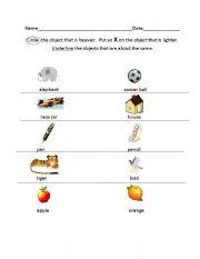English Worksheet: Heavier or Lighter