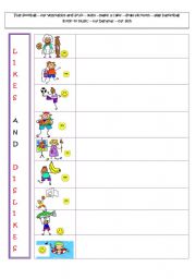 English Worksheet: likes and dislike for young beginners