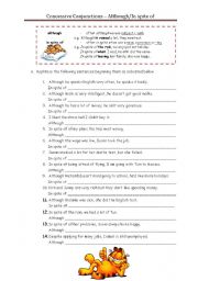 English Worksheet: concessive conjunctions - although/in spite of