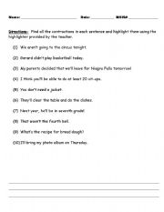 English worksheet: Contractions