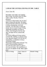 English Worksheet: Read the letter and fill in the table