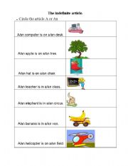 English Worksheet: Indefinite article