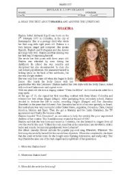 English Worksheet: SHAKIRA and the Simple Past