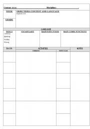 English Worksheet: A weekly plan chart 