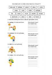 English Worksheet: Weather and Clothes