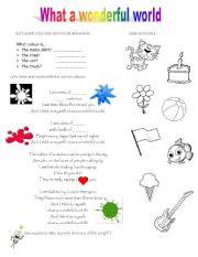 English Worksheet: Wonderful World - lets practice colours and have some fun!
