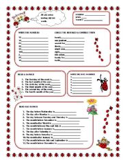 English Worksheet: Numbers and Calendar