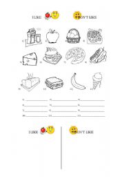 English Worksheet: FOOD - I LIKE / I DONT LIKE
