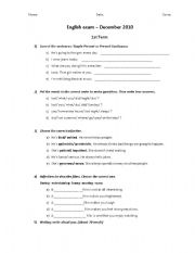 English worksheet: Exam (elementary/ pre-intermediate)