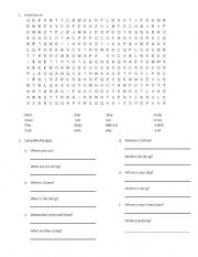 English worksheet: word searcher and questions