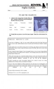 English Worksheet: Freddy Mercury Reading comprehension