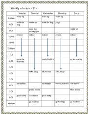 English Worksheet: Weekly Schedules 2