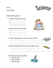 English Worksheets Sink And Float