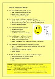 English Worksheet: Quiz. Are you a positive thinker?
