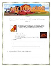 English Worksheet: THE LION KING WORKSHEET 4-4