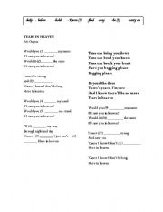 English worksheet: song: tears in heaven. Eric Clapton