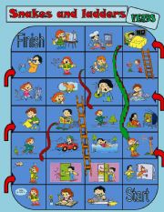 English Worksheet: Snakes and ladders (Verbs boardgame)