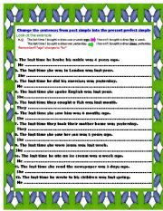 English Worksheet: Past Simple - Present Perfect Transformations