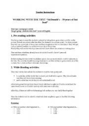 Lesson Plan - Reading activity about Fast Food