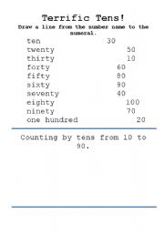 English Worksheet: Terrific Tens