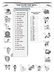 English Worksheet: Past Simple Verbs.Matching.Past Verb Forms.Find Someone Who