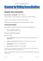 English Worksheet: Grammar for Making Generalisations