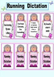 English Worksheet: Running Dictation cards Game. 1/3