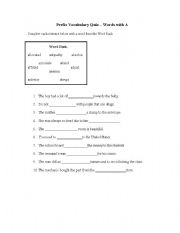 English Worksheet: Prefixes with A