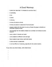 English Worksheet: Warm up