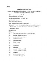 English Worksheet: Newspaper Scavenger Hunt