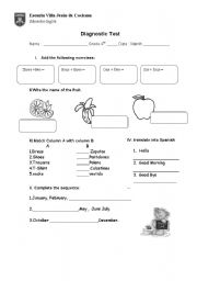 English worksheet: Diagnostic test 4th level