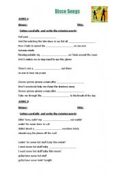 English worksheet: Disco set of songs