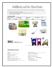 English Worksheet: GOLDILOCKS AND THE THREE BEARS-VIDEO ACTIVITY