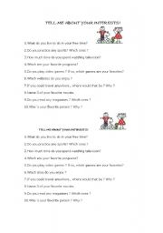English worksheet: Tell me about your interests