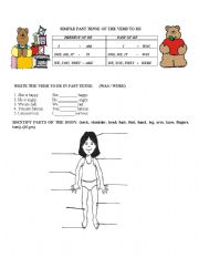 English worksheet: Past Tense of the Verb to Be, Body Parts, Verb to Have 