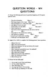 English Worksheet: Question Words