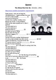 English Worksheet: The Show Must Go On, by Queen