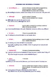 English Worksheet: ADVERBIAL PHRASES