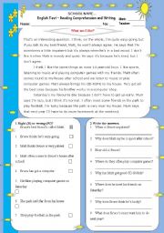 English Worksheet: What am I like?-Reading and Writing Test